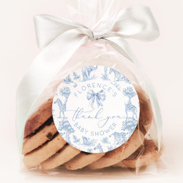 Pegatina Redonda Toile de Jouy Safari animales Bebé ducha gracias