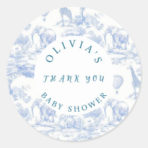 Pegatina Redonda Toile de Jouy Safari Baby Shower