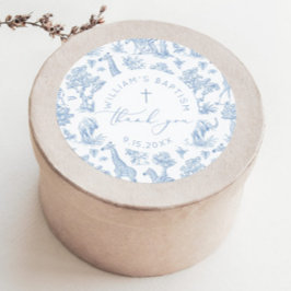 Pegatina Redonda Toile de Jouy Safari Boy Bautismo Gracias