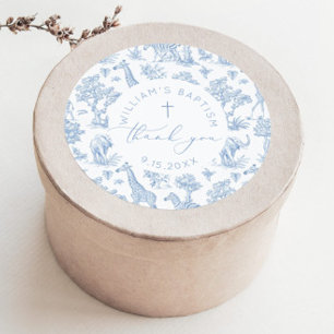 Pegatina Redonda Toile de Jouy Safari Boy Bautismo Gracias