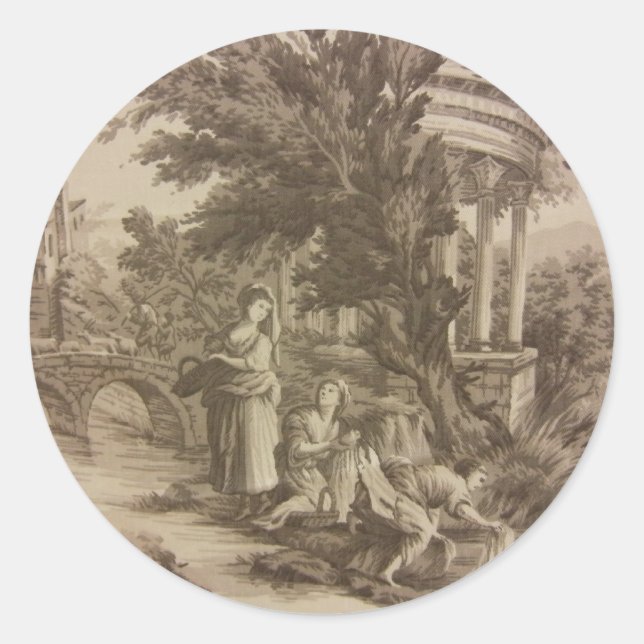 Pegatina Redonda Toile: Día del Lavado en el Río (Anverso)