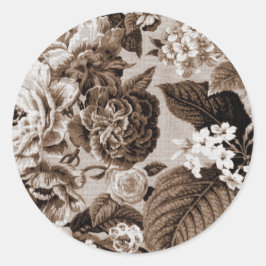Pegatina Redonda Toile Floral Sepia Brown Vintage No. 1