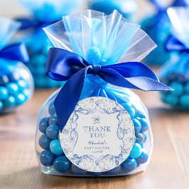 Pegatina Redonda Toile Teddy Bear Chinoiserie Baby Shower Gracias