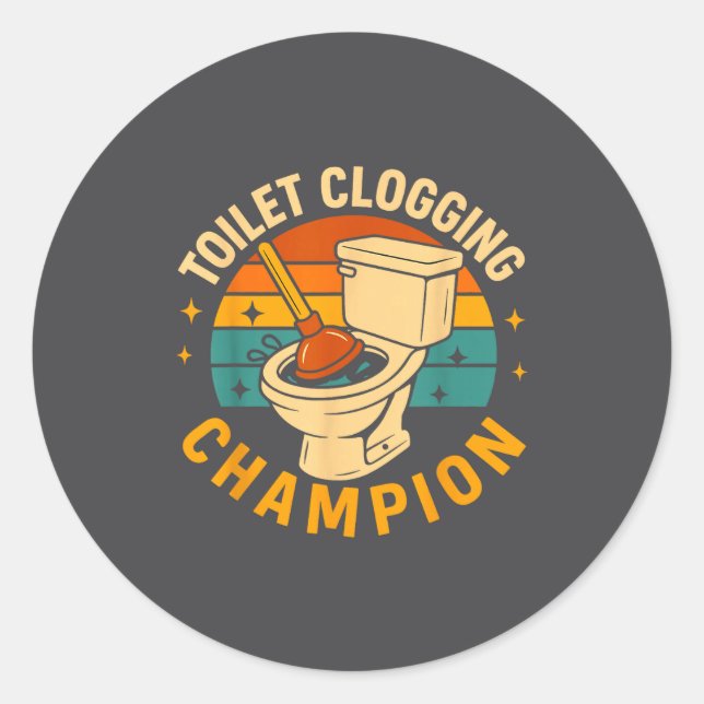 Pegatina Redonda Toilet Clogging Chamon Funny Bathroom Clogger Quot (Anverso)