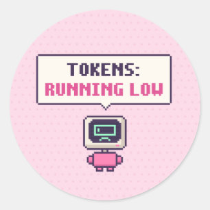 Pegatina Redonda Tokens: Funcionando con Poca Diversión AI Pixel St
