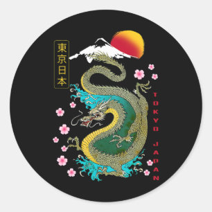 Pegatina Redonda Tokio Dragón japonés estilo asiático retro 80 32
