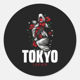 Pegatina Redonda Tokio Japón Carpa de pescado Nishikigoi Koi Japón