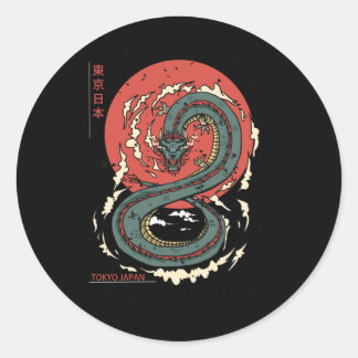 Pegatina Redonda Tokio japonés Dragón asiático tatuaje vintage near