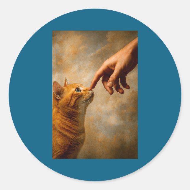 Pegatina Redonda Tokyo Cat In Straw Hat With Tea Cup Skytree City V (Anverso)