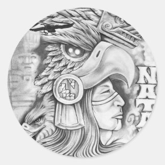 Pegatina Redonda Toltec Warrior