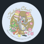 Pegatina Redonda Tom and Jerry Holiday Cheer<br><div class="desc">Check out Jerry rolling out holiday baubles as Tom slips over them while carrying cakes!</div>