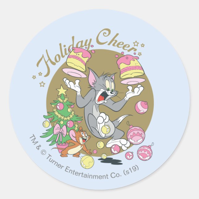 Pegatina Redonda Tom and Jerry Holiday Cheer (Anverso)