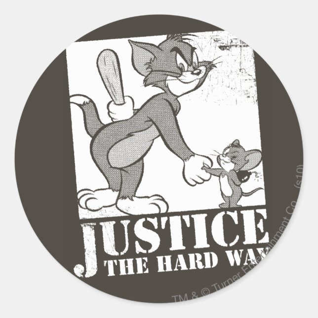 Pegatina Redonda Tom And Jerry Justice the Hard Way (Anverso)