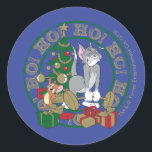 Pegatina Redonda Tom and Jerry Opening Presents<br><div class="desc">Check out Tom and Jerry opening their presents by the tree,  each gifted a set of barbells!</div>