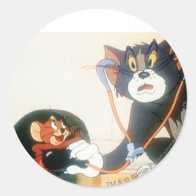 Pegatina Redonda Tom And Jerry Stethescope (Anverso)