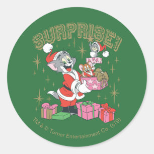 Pegatina Redonda Tom, Jerry, and Nibbles Holiday Surprise