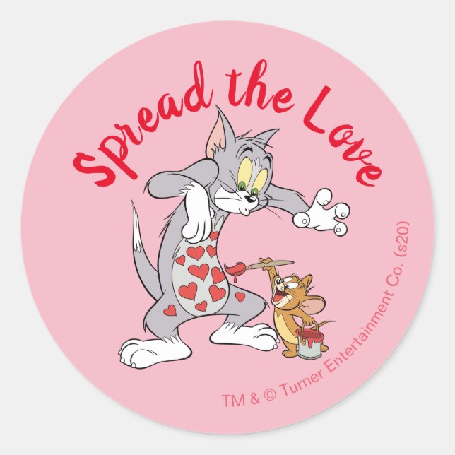 Pegatina Redonda Tom & Jerry Painting Valentine Hearts (Anverso)