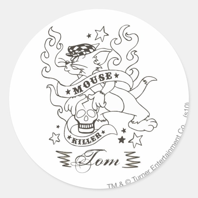 Pegatina Redonda Tom Mouse Killer Tattoo 1 (Anverso)