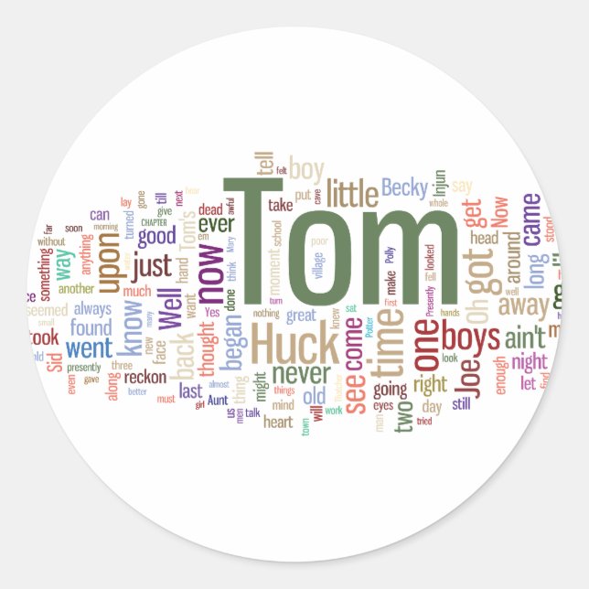 Pegatina Redonda Tom Sawyer Word Cloud (Anverso)