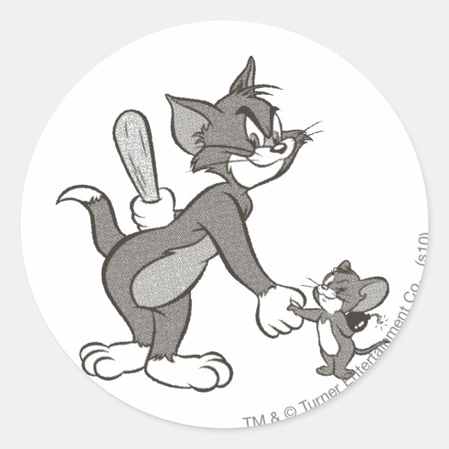 Pegatina Redonda Tom Y Jerry Deceitful Handshake (Anverso)