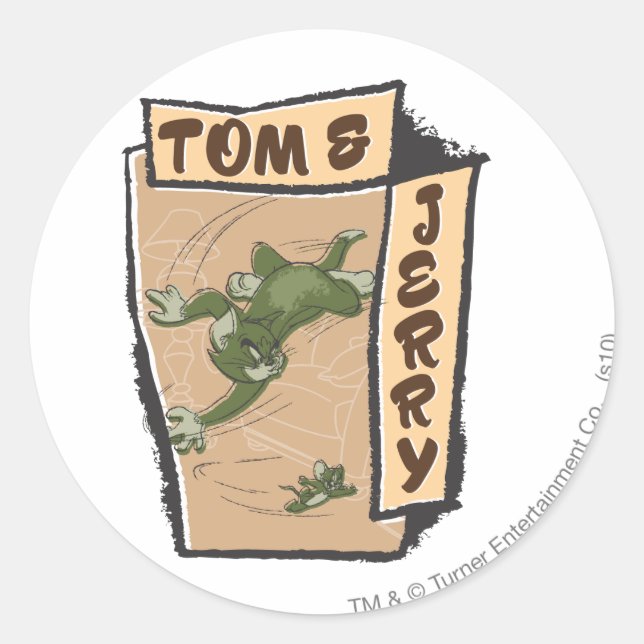 Pegatina Redonda Tom y Jerry en un sofá tan (Anverso)
