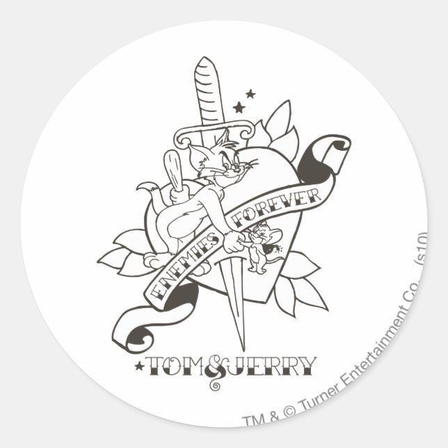 Pegatina Redonda Tom y Jerry Enemies para siempre 1 (Anverso)