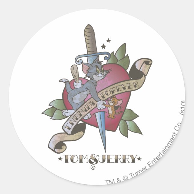 Pegatina Redonda Tom y Jerry Enemies para siempre 2 (Anverso)