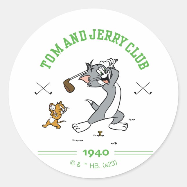 Pegatina Redonda Tom y Jerry Golfing Club 1940 (Anverso)
