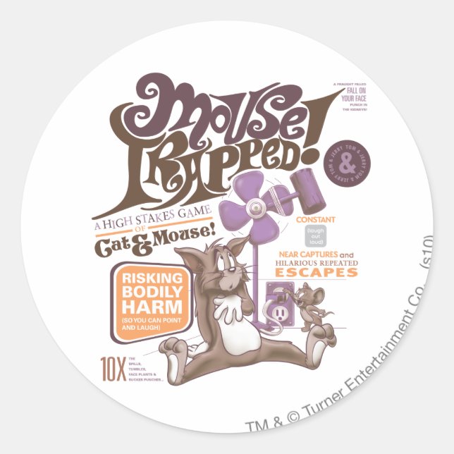 Pegatina Redonda Tom y Jerry Mouse atrapados (Anverso)