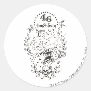 Pegatina Redonda Tom y Jerry obedece el amo 1