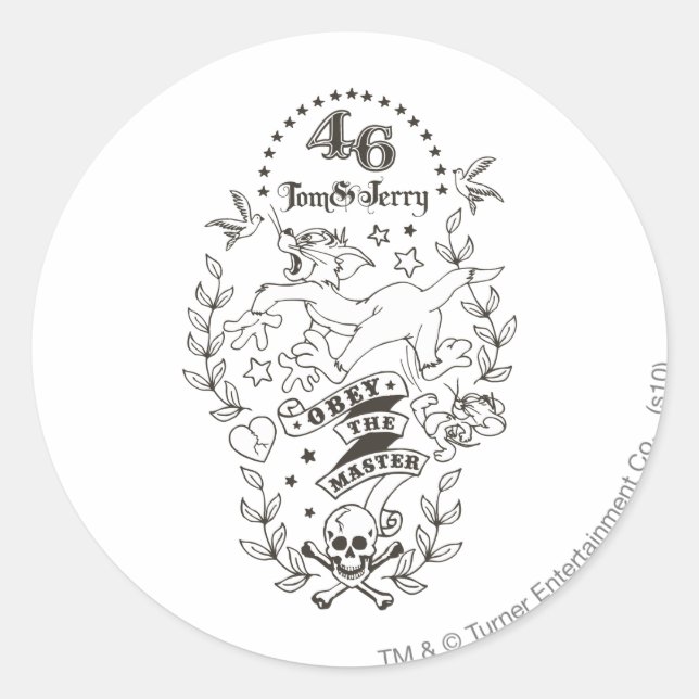 Pegatina Redonda Tom y Jerry Obey El Maestro 1 (Anverso)