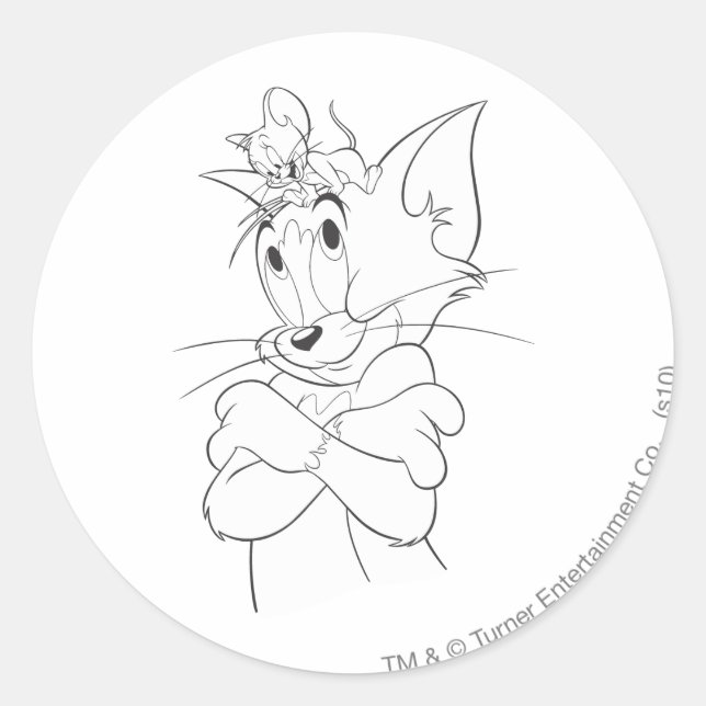 Pegatina Redonda Tom y Jerry On Head (Anverso)