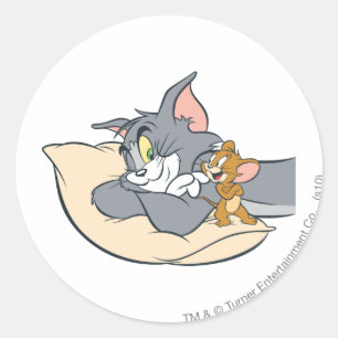 Pegatina Redonda Tom y Jerry On Pillow