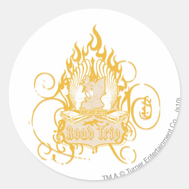 Pegatina Redonda Tom y Jerry Road Trip (Anverso)