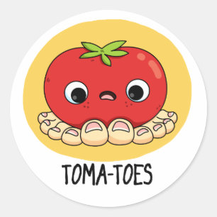 Pegatina Redonda Toma-Toes Gracioso Tomate Con Toes Pun
