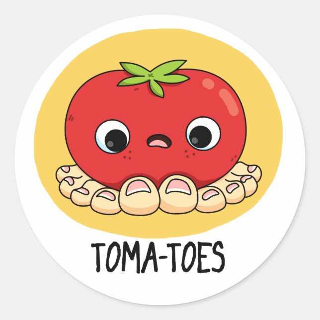 Pegatina Redonda Toma-Toes Gracioso Tomate Con Toes Pun (Anverso)