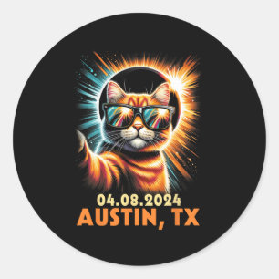 Pegatina Redonda Tomando Un Eclipse Solar Total Selfie 2024 Austin 