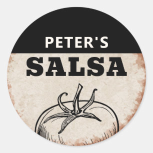 Pegatina Redonda Tomate casero moderno Diseño de salsa grunge