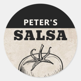Pegatina Redonda Tomate casero moderno Diseño de salsa grunge
