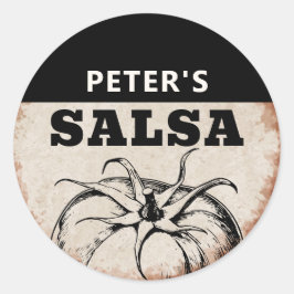 Pegatina Redonda Tomate casero moderno Diseño de salsa grunge