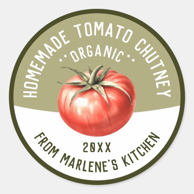Pegatina Redonda Tomate Chutney casero para enlatar receta (Anverso)