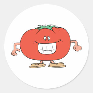 Pegatina Redonda tomate de dibujos animados feliz y tonto
