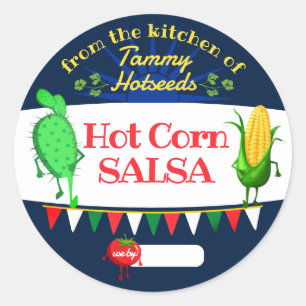 Pegatina Redonda Tomate de maíz de salsa de cactus casero hecho con