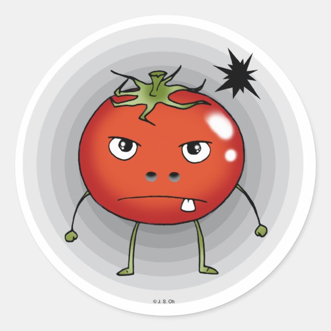 Pegatina Redonda Tomate enojado (Anverso)