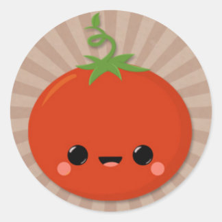 Pegatina Redonda Tomate Kawaii en el Starburst Brown