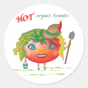 Pegatina Redonda Tomate orgánico caliente