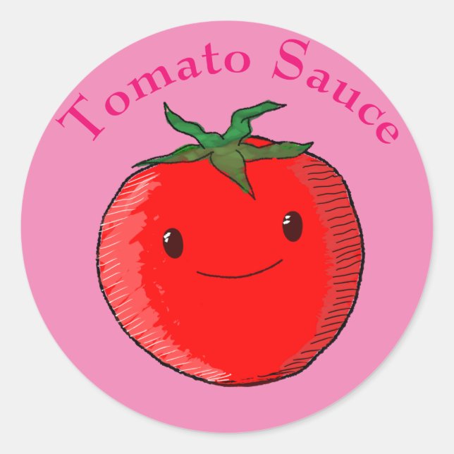 Pegatina Redonda Tomate Personalizado lindo con texto rosado (Anverso)