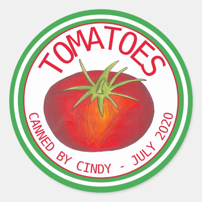 Pegatina Redonda Tomate Salsa Tomate Verduras enlatadas por (Anverso)