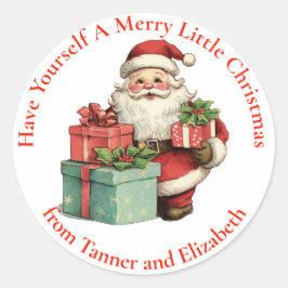 Pegatina Redonda Tómate Un Feliz Papá Noel con Regalos