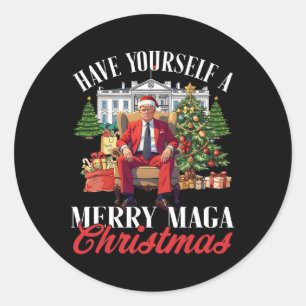 Pegatina Redonda Tómate una Feliz Navidad Santa Funny Trump